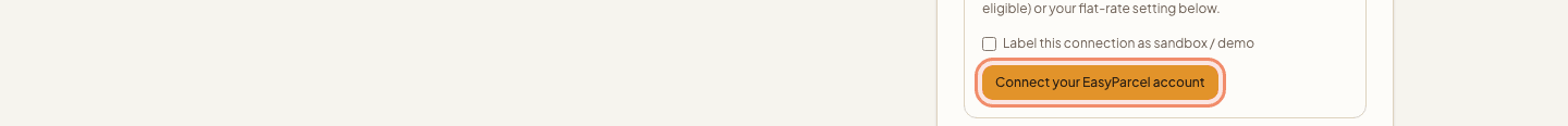 The Connect your EasyParcel account button highlighted